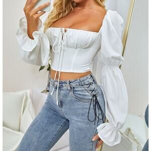 parthea peasant blouse gather sleeve white boho Size Small New Women